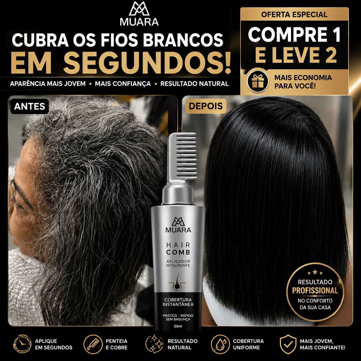 Muara GrayCover™ Pro Aplicador Inteligente para Cobertura Instantânea dos Fios Brancos