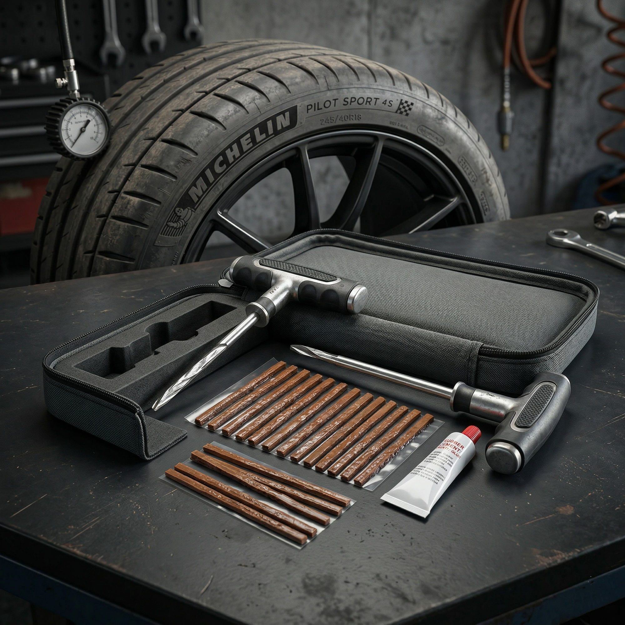 Kit Reparo de Pneu (macarrão + ferramentas)