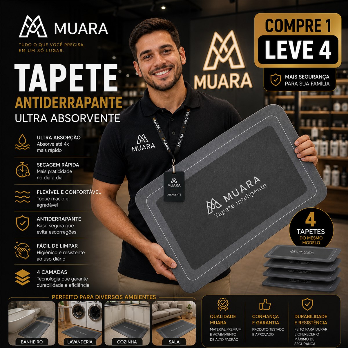Muara DryLux™ Pro Tapete Premium Antiderrapante de Secagem Instantânea