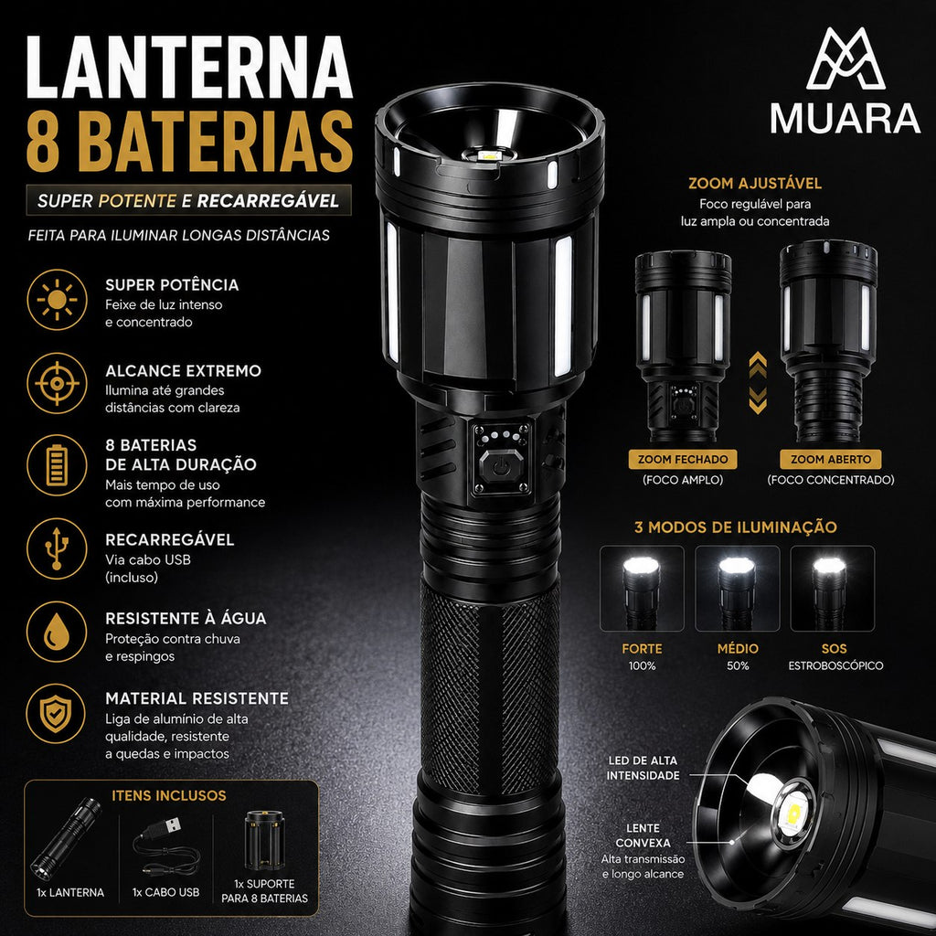 TitanFlash™ Pro 8X  Lanterna Tática de Alta Potência Recarregável