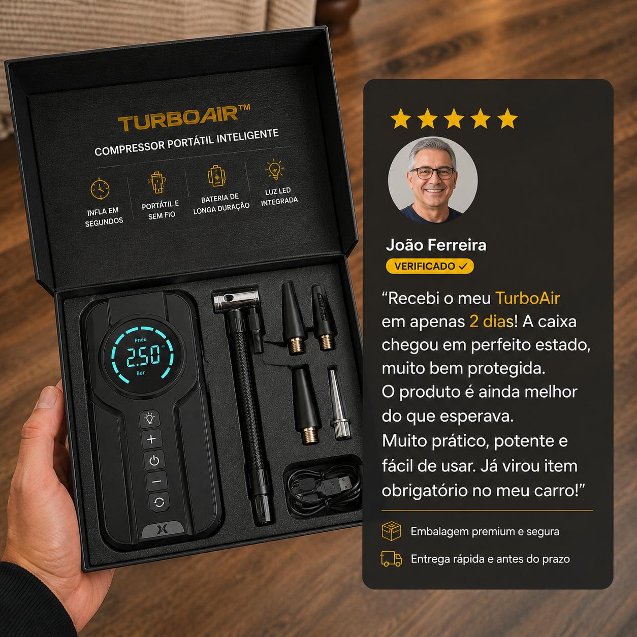 TurboAir™ – Compressor Portátil Inteligente (Compre 1 e Leve 2)
